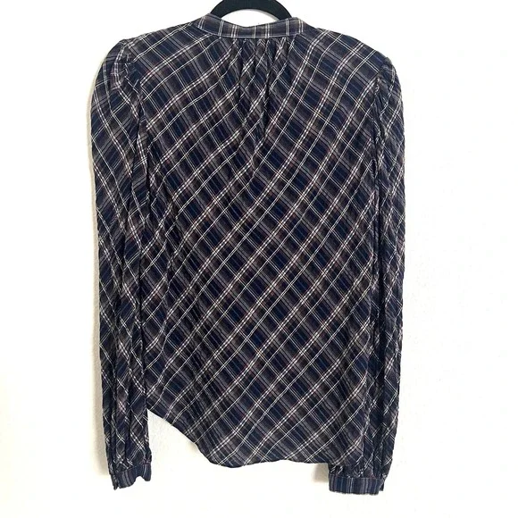 Veronica Beard Sz 4 Ashlynn Plaid Button Up Blouse Navy Blue Pearl Snap Academia - Picture 4 of 11